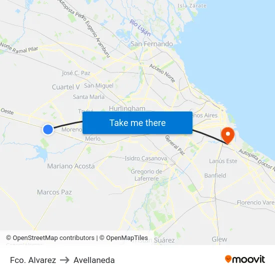 Fco. Alvarez to Avellaneda map