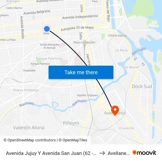 Avenida Jujuy Y Avenida San Juan (62 - 118) to Avellaneda map