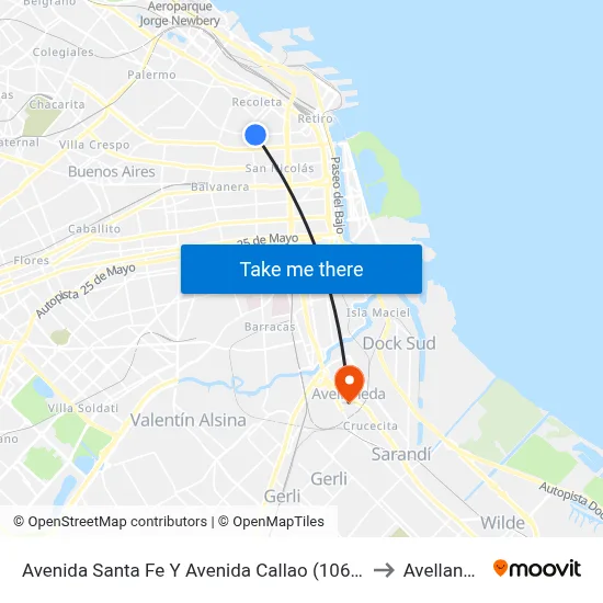Avenida Santa Fe Y Avenida Callao (106 - 152) to Avellaneda map