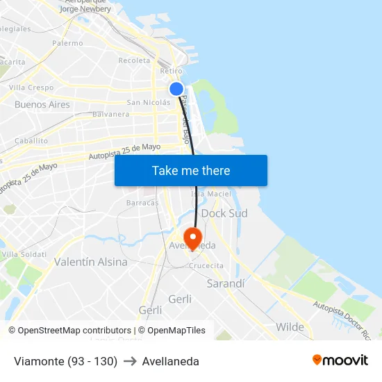 Viamonte (93 - 130) to Avellaneda map