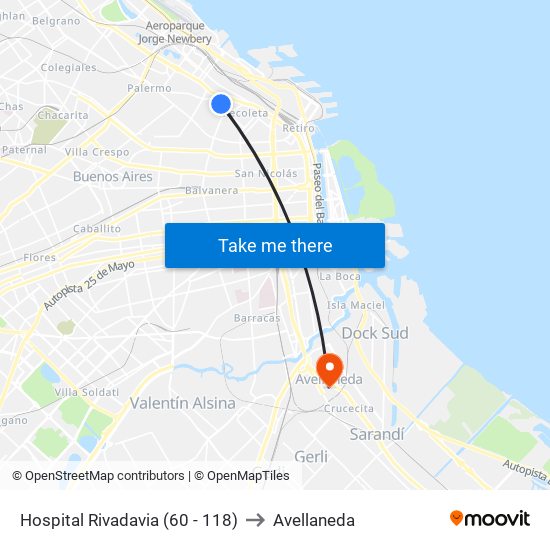 Hospital Rivadavia (60 - 118) to Avellaneda map