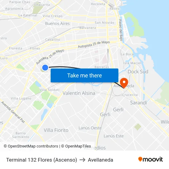 Terminal 132 Flores (Ascenso) to Avellaneda map