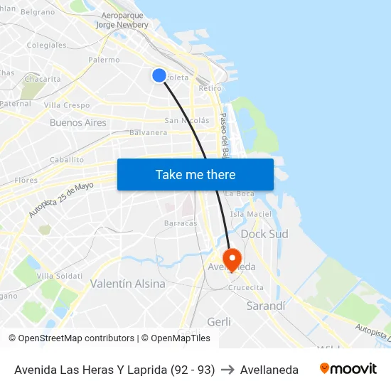 Avenida Las Heras Y Laprida (92 - 93) to Avellaneda map