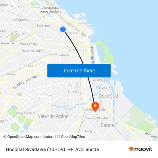 Hospital Rivadavia (10 - 59) to Avellaneda map