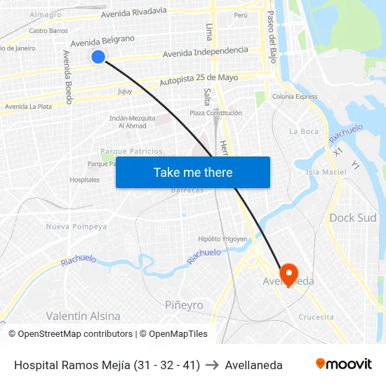 Hospital Ramos Mejía (31 - 32 - 41) to Avellaneda map