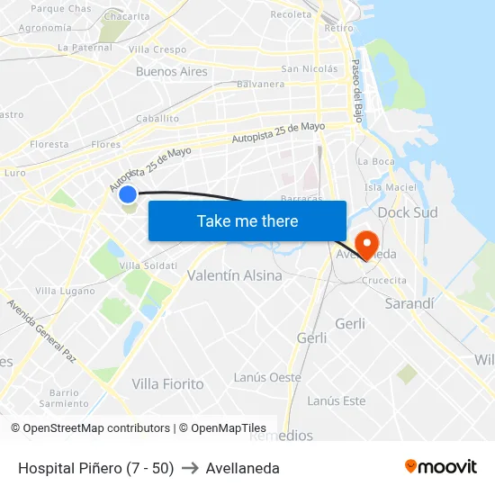 Hospital Piñero (7 - 50) to Avellaneda map