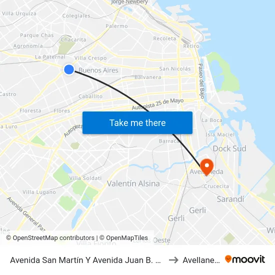 Avenida San Martín Y Avenida Juan B. Justo to Avellaneda map