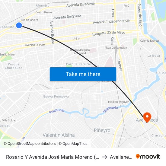 Rosario Y Avenida José María Moreno (84) to Avellaneda map
