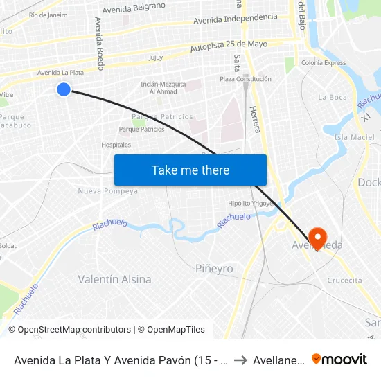 Avenida La Plata Y Avenida Pavón (15 - 119) to Avellaneda map