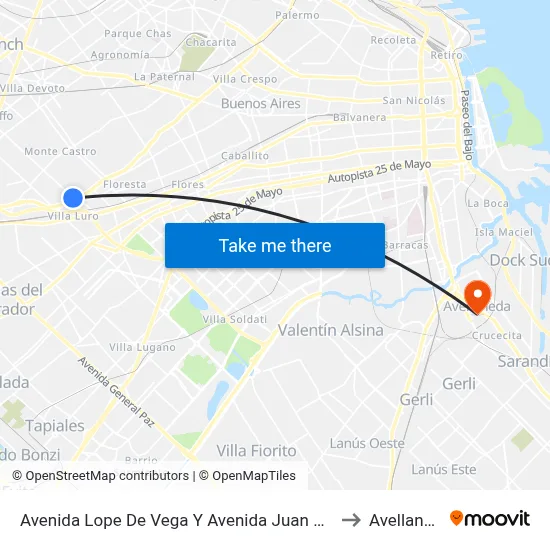 Avenida Lope De Vega Y Avenida Juan B. Justo to Avellaneda map