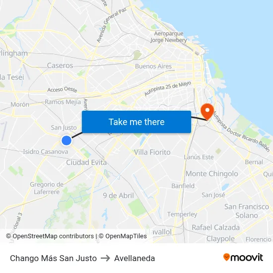 Chango Más San Justo to Avellaneda map
