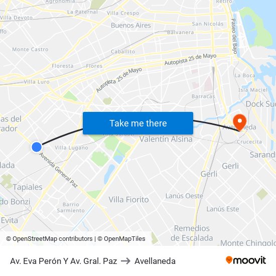Av. Eva Perón Y Av. Gral. Paz to Avellaneda map
