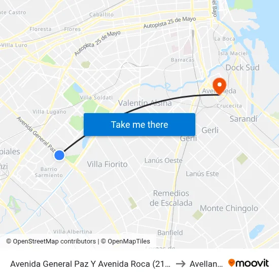 Avenida General Paz Y Avenida Roca (21 - 28 - 143) to Avellaneda map