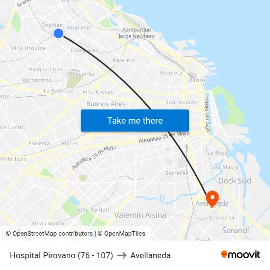 Hospital Pirovano (76 - 107) to Avellaneda map
