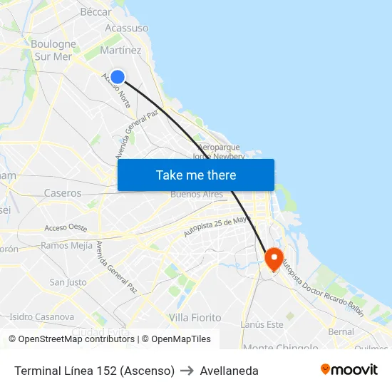 Terminal Línea 152 (Ascenso) to Avellaneda map