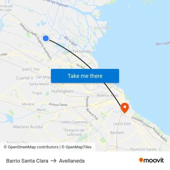 Barrio Santa Clara to Avellaneda map