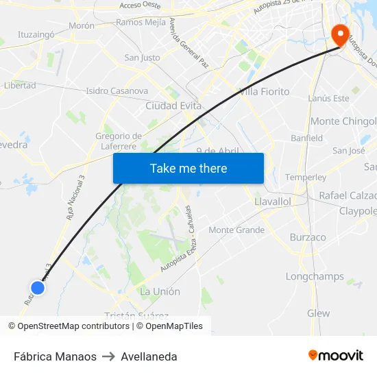 Fábrica Manaos to Avellaneda map