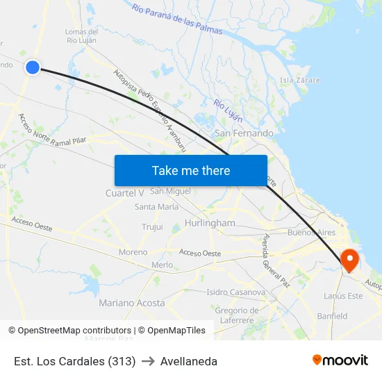 Est. Los Cardales (313) to Avellaneda map
