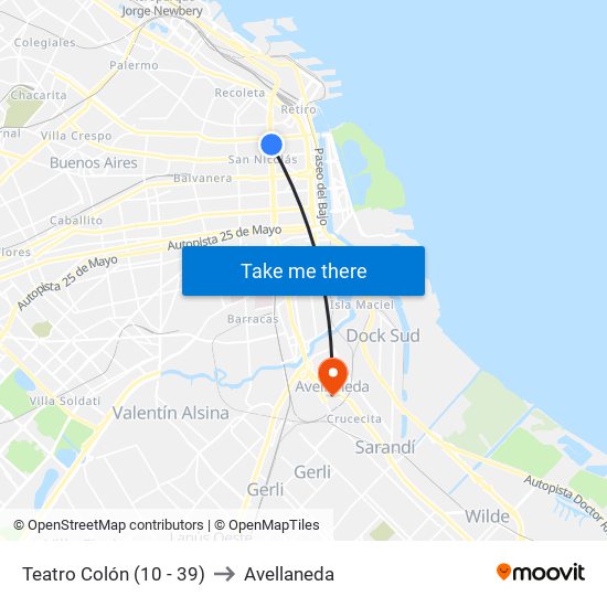 Teatro Colón (10 - 39) to Avellaneda map