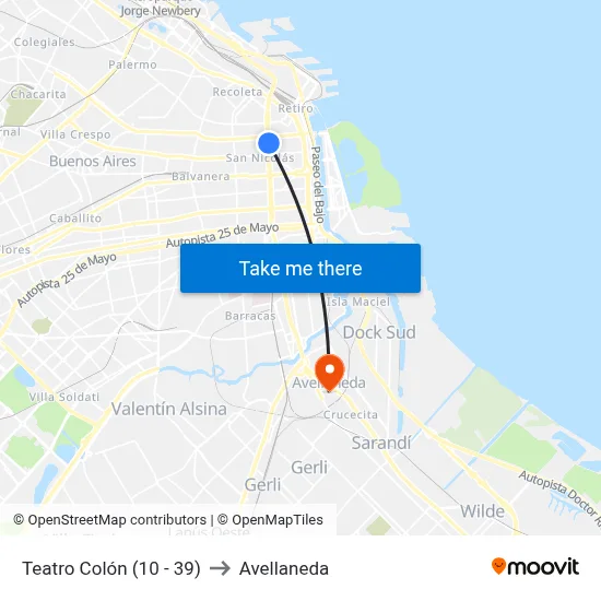 Teatro Colón (10 - 39) to Avellaneda map