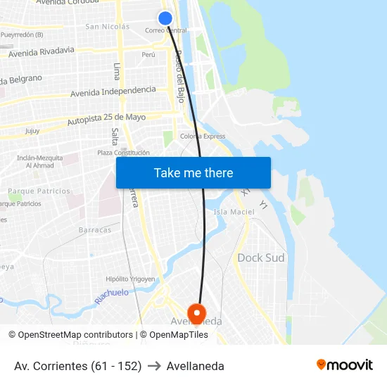 Av. Corrientes (61 - 152) to Avellaneda map