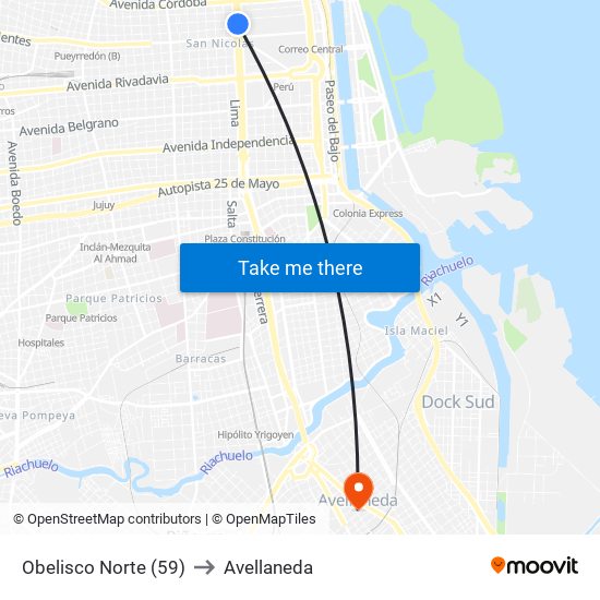 Obelisco Norte (59) to Avellaneda map