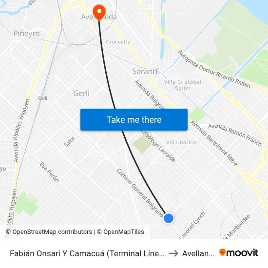 Fabián Onsari Y Camacuá (Terminal Líneas 10 - 17) to Avellaneda map