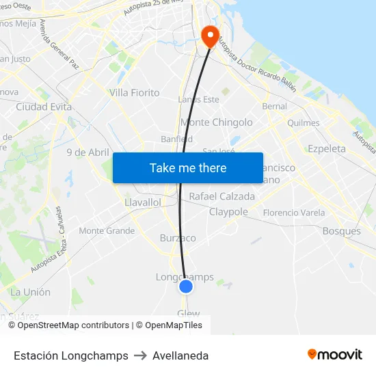 Estación Longchamps to Avellaneda map