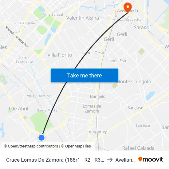 Cruce Lomas De Zamora (188r1 - R2 - R3 - 421 - 501) to Avellaneda map