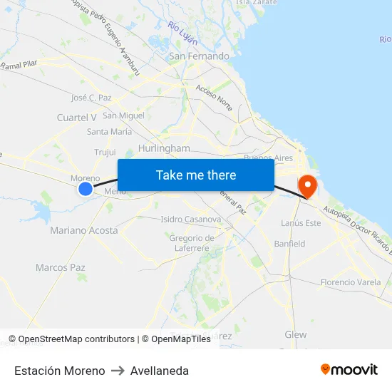 Estación Moreno to Avellaneda map