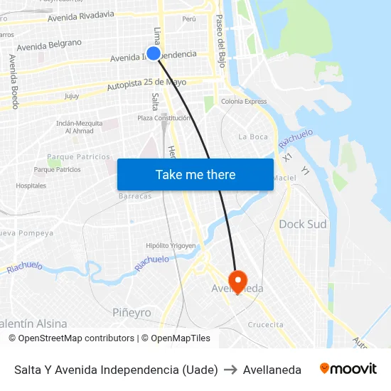 Salta Y Avenida Independencia (Uade) to Avellaneda map
