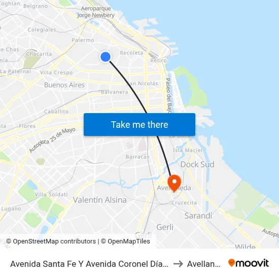 Avenida Santa Fe Y Avenida Coronel Díaz (194) to Avellaneda map
