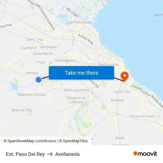 Est. Paso Del Rey to Avellaneda map