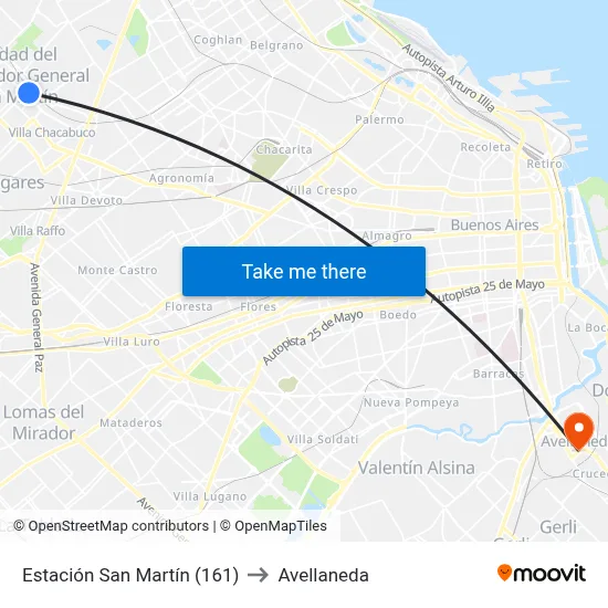 Estación San Martín (161) to Avellaneda map