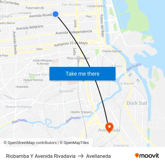 Riobamba Y Avenida Rivadavia to Avellaneda map
