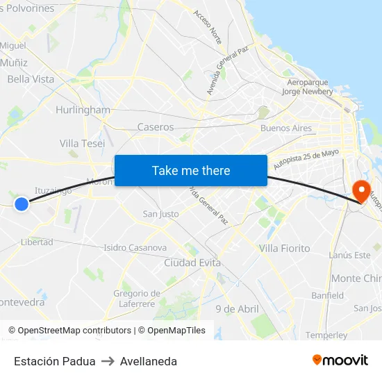 Estación Padua to Avellaneda map