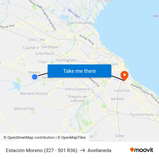 Estación Moreno (327 - 501 R36) to Avellaneda map