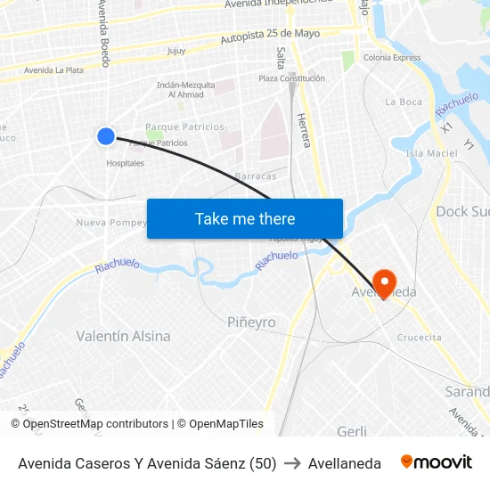 Avenida Caseros Y Avenida Sáenz (50) to Avellaneda map