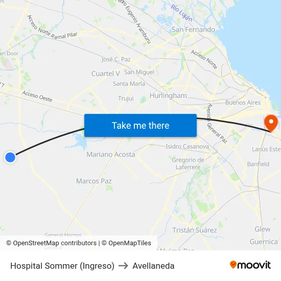Hospital Sommer (Ingreso) to Avellaneda map