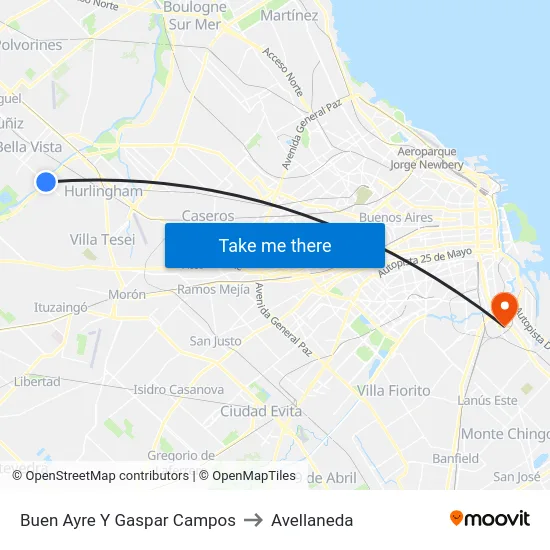 Buen Ayre Y Gaspar Campos to Avellaneda map