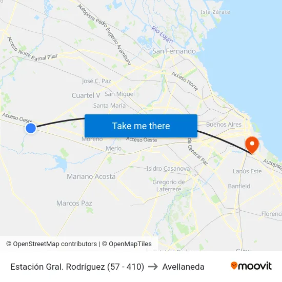 Estación Gral. Rodríguez (57 - 410) to Avellaneda map