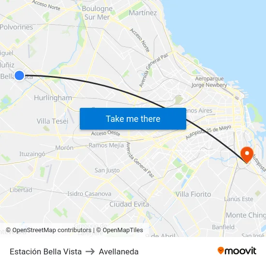 Estación Bella Vista to Avellaneda map
