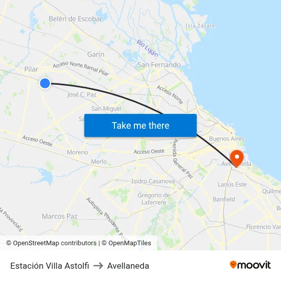 Estación Villa Astolfi to Avellaneda map