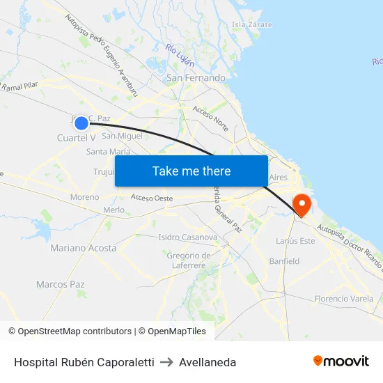 Hospital Rubén Caporaletti to Avellaneda map