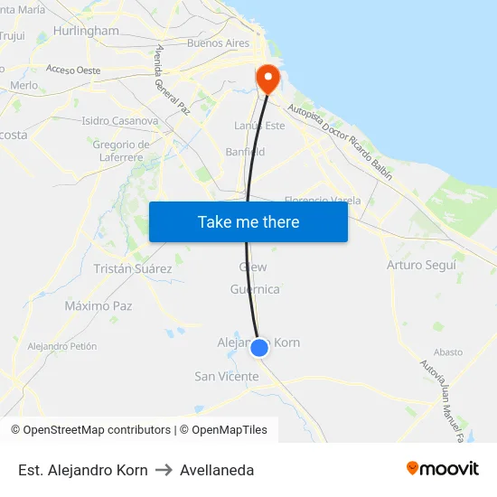 Est. Alejandro Korn to Avellaneda map