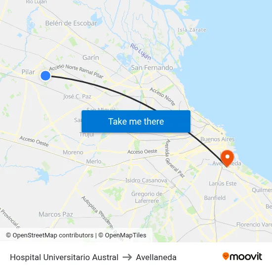 Hospital Universitario Austral to Avellaneda map