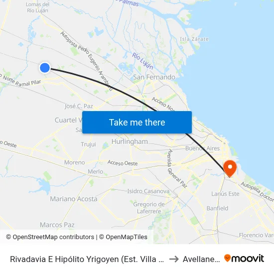 Rivadavia E Hipólito Yrigoyen (Est. Villa Rosa) to Avellaneda map