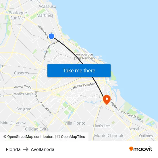 Florida to Avellaneda map