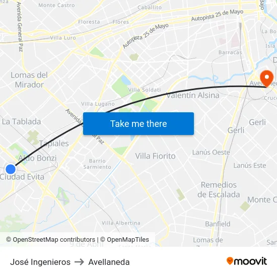 José Ingenieros to Avellaneda map