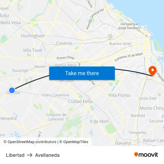 Libertad to Avellaneda map